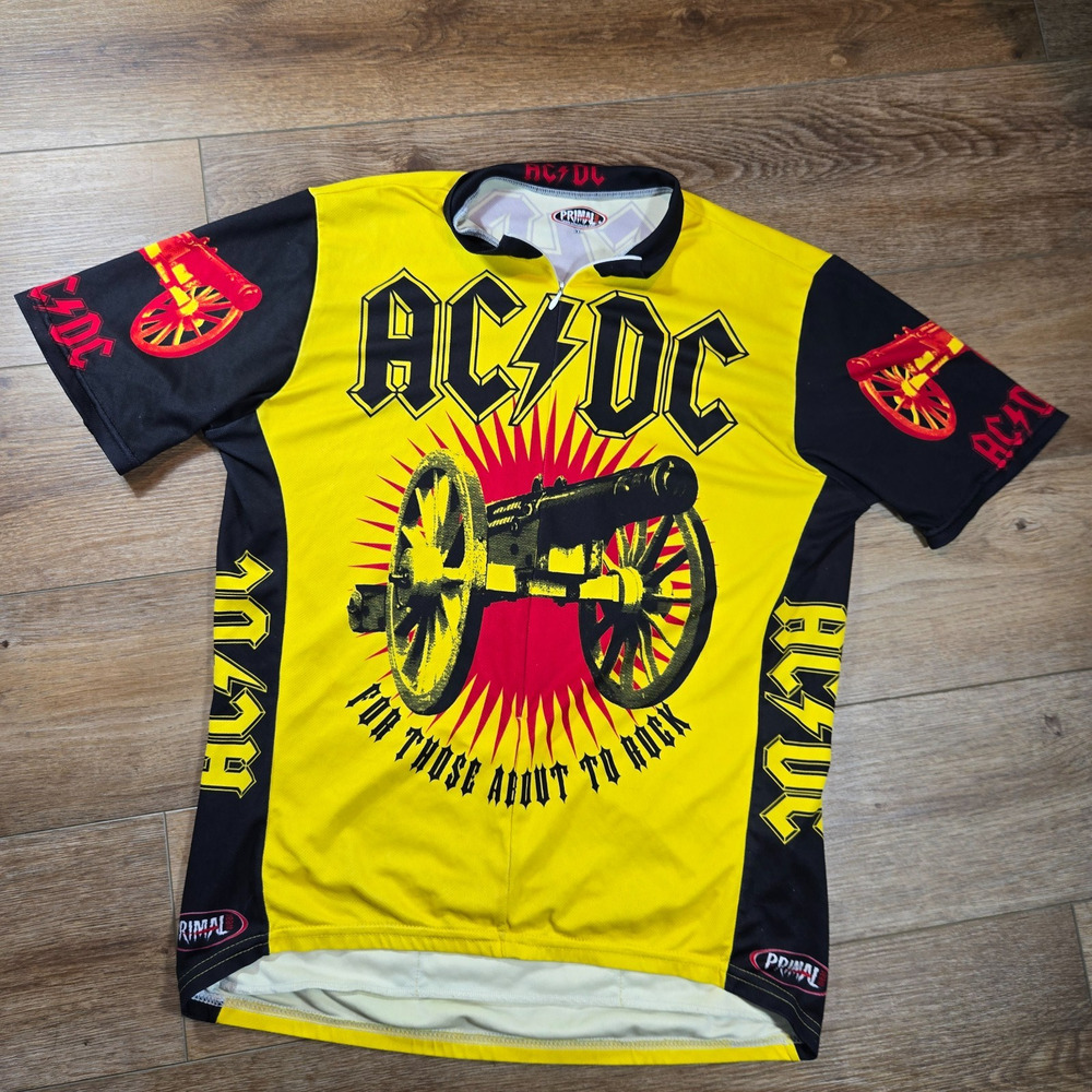 Vintage 2004 AC DC Primal Cycling Jersey Mens XL Zip Up Y2K Rock Band Shirt USA